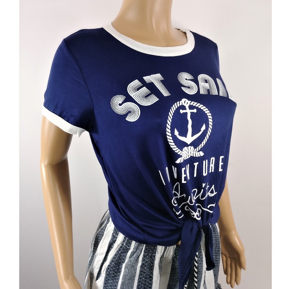 Atticute Navy Blue Crop top with belly button tie